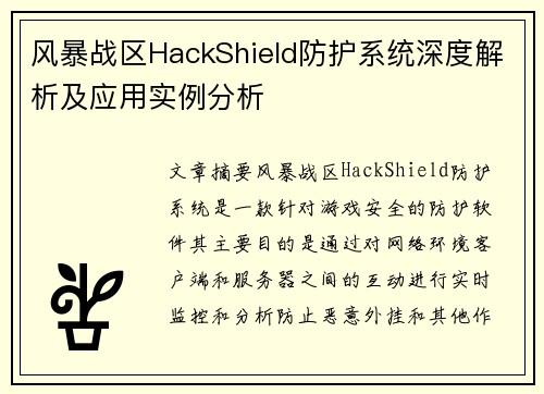 风暴战区HackShield防护系统深度解析及应用实例分析 风暴战区HackShield防护系统深度解析及应用实例分析